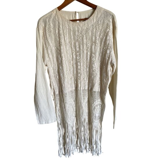 Choon California Made in USA Lace Fringe Cropped Top Size12 100% Cotton Top Fest - Picture 3 of 14